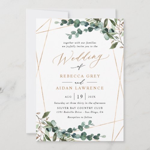 All-In-One Greenery Gold Geometric QR Code Wedding