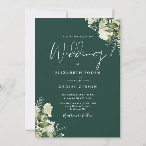 All In One Greenery Photo Emerald Green Wedding Invitation