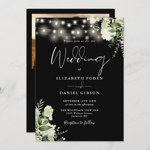 All In One Greenery String Lights Photo Wedding Invitation