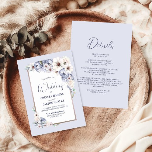 All In One Grey Floral Wedding Invitation