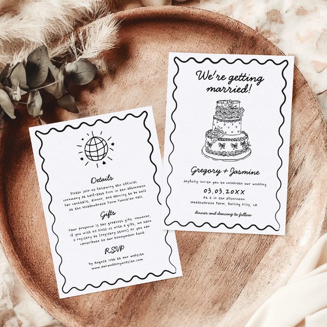 All In One Hand Drawn Whimsical Quirky Wedding Invitation (Creator Uploaded)