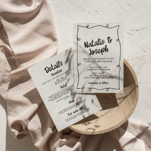 All In One Hand Written Modern Frame Retro Wedding Invitation