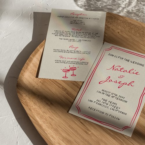 All In One Hand Written Whimsical Retro Wedding Invitation