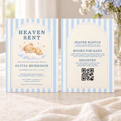 Heaven Sent Blue Cute baby shower invitation
