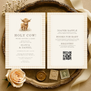 All in One Holy Cow Couples Gingham Baby Shower Invitation