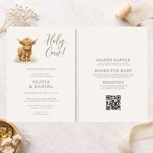 Highland Cow Neutral Rustic baby shower invitation