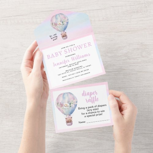 All in one hot air balloon baby shower invitation