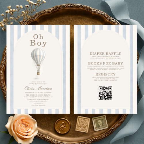 All in One Hot Air Balloon Oh Boy Baby Shower Invitation