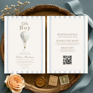 All in One Hot Air Balloon Stripes Baby Shower Invitation