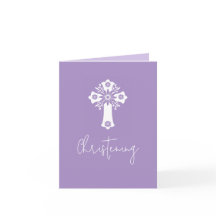 All In One Invitation For Baptism Cross Lilac