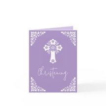 All In One Invitation For Baptism Cross Lilac