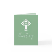 All In One Invitation For Baptism Cross Sage Green