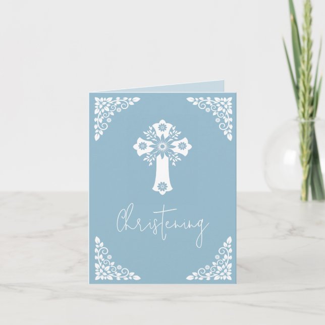 All In One Invitation For Baptism Cross Sky Blue (Front)