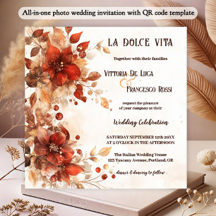 All-in-one Italian Red Flowers Wedding Invitation