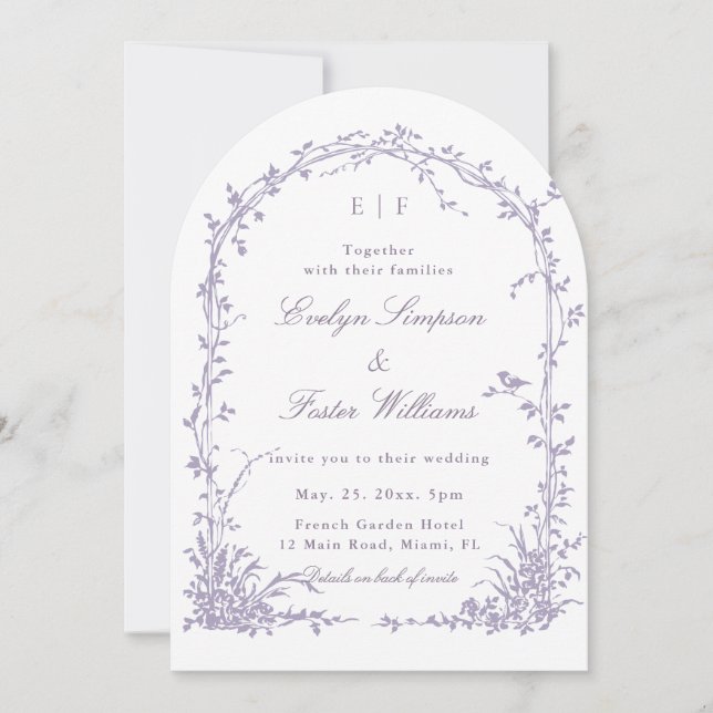 All in One Lavender Botanical Garden Wedding Arch Invitation (Front)