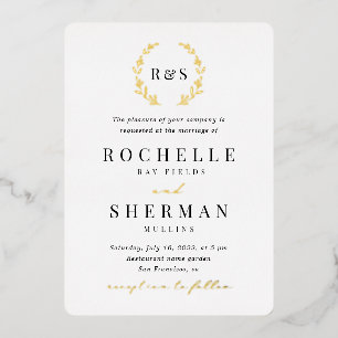 All in One Leaf Monogram Gold Foil Wedding  Invitation