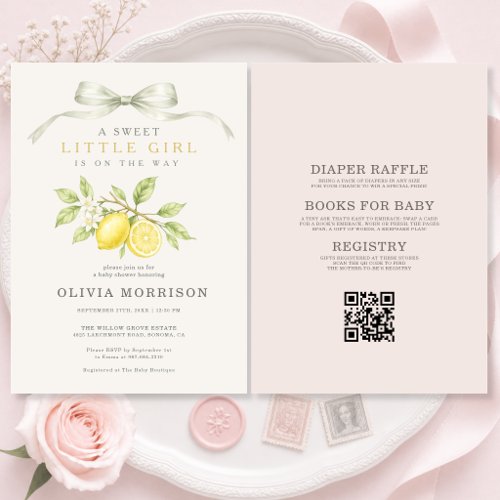 All in One Lemon Coquette Bow Baby Shower Invitation
