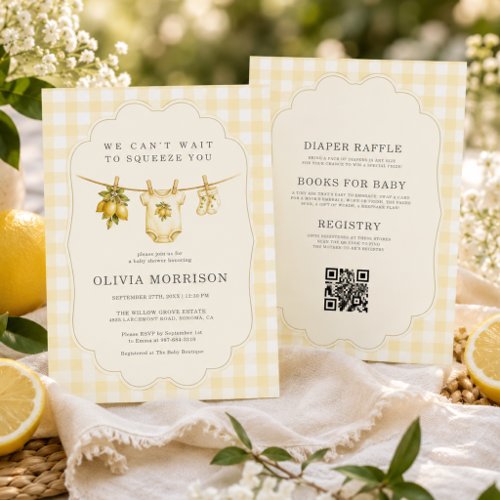 All in One Lemon Gingham Yellow Baby Shower Invitation