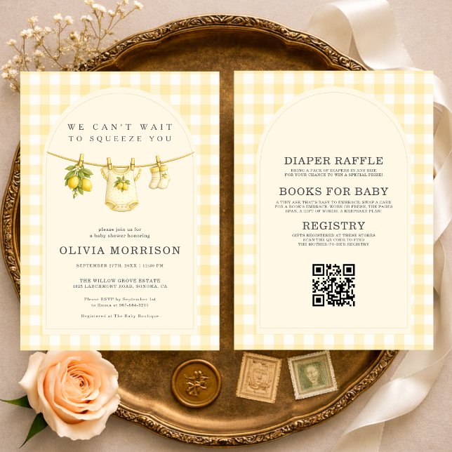 All in One Lemon Squeeze Gingham Baby Shower Invitation (Creator Uploaded)
