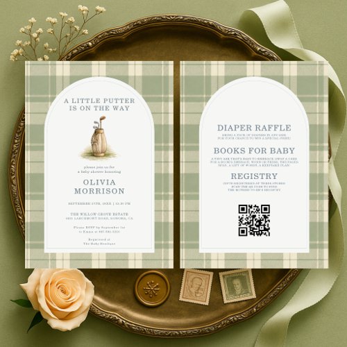 All in One Little Birdie Golf Plaid Baby Shower Invitation