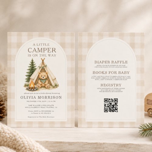 Classic Gingham Neutral Gingham or plaid baby shower invitation