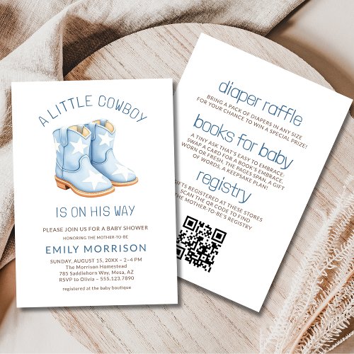 Little Cowboy Blue Western baby shower invitation