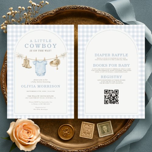 Little Cowboy Terracotta Rustic baby shower invitation
