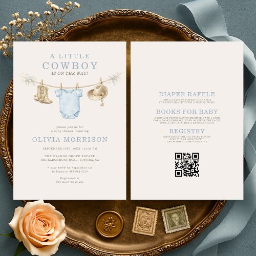 Little Cowboy Terracotta Rustic baby shower invitation