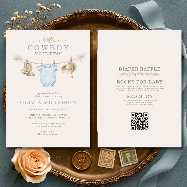 All in One Little Cowboy Clothesline Baby Shower Invitation (Creator Uploaded)