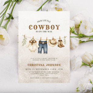 All in one Little Cowboy Clothesline Baby Shower Invitation
