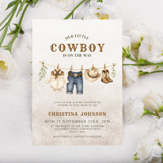 All in one Little Cowboy Clothesline Baby Shower Invitation