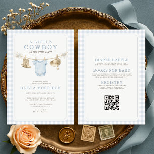 All in One Little Cowboy Gingham Blue Baby Shower  Invitation