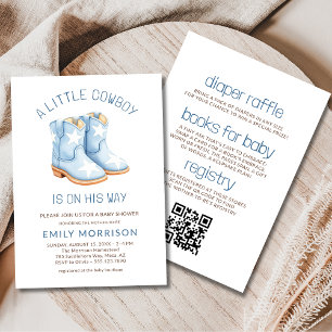 All in One Little Cowboy QR Code Boy Baby Shower Invitation