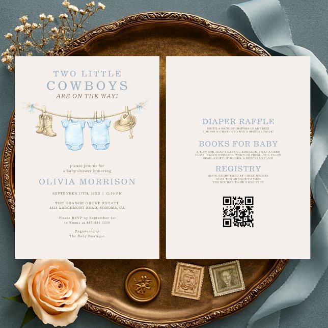 All in One Little Cowboy Twins Baby Shower Invitation (Creator Uploaded)
