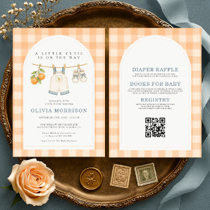 All in One Little Cutie Boy Orange Baby Shower Invitation