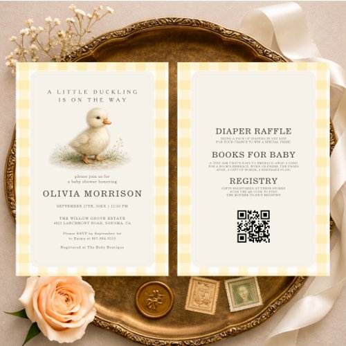 Mallard Duck Neutral Gingham or plaid baby shower invitation