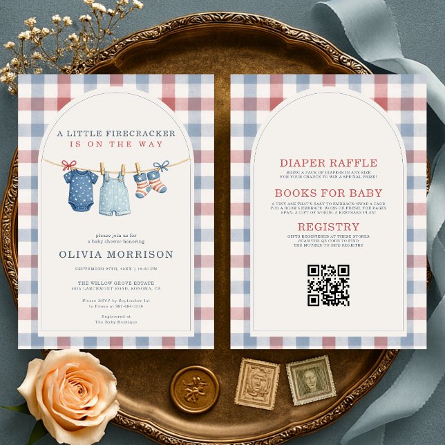 All in One Little Firecracker Gingham Baby Shower Invitation (Creator Uploaded)