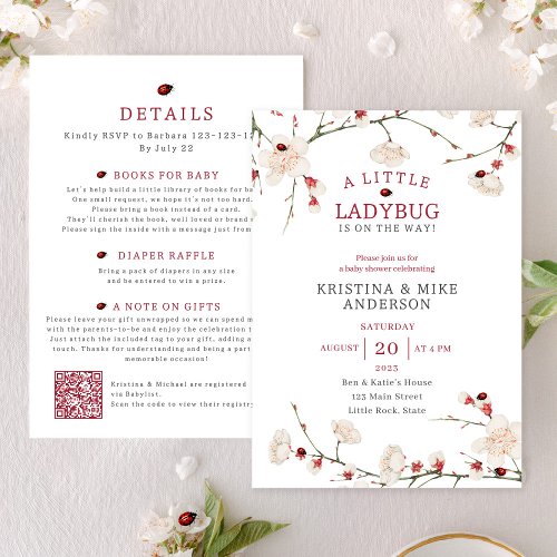 All in One Little Ladybug QR Code Shower  Invitation