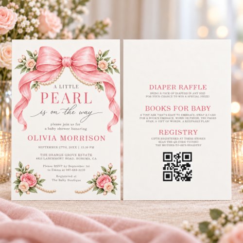 A Little Pearl Pink Elegant baby shower invitation