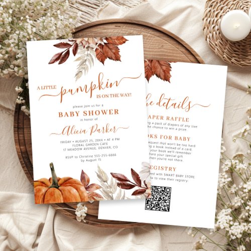 All in one little pumpkin autumn fall baby shower invitation