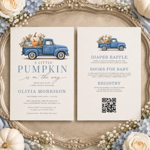 Little Pumpkin Blue Truck All-in-One Baby Shower Invitation, All-in-One · Blue