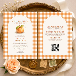 All in One Little Pumpkin Gingham Baby Shower Invitation