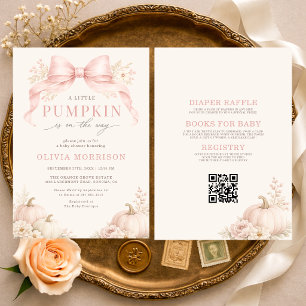 All in One Little Pumpkin Pink Bow Baby Shower Invitation