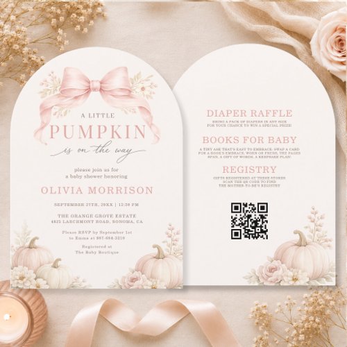 Fall Little Pumpkin Pink baby shower invitation