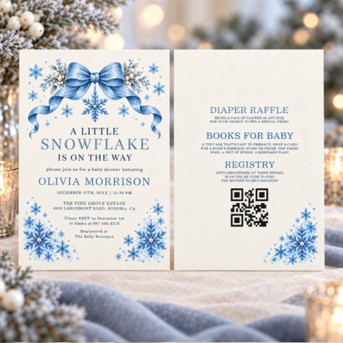 Winter Little Snowflake Blue baby shower invitation