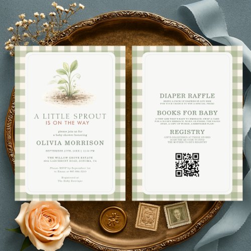 All in One Little Sprout Gingham Baby Shower Invitation