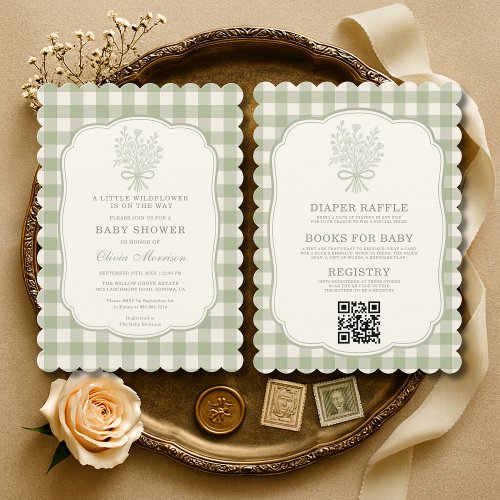 Wildflower Gingham or plaid baby shower invitation