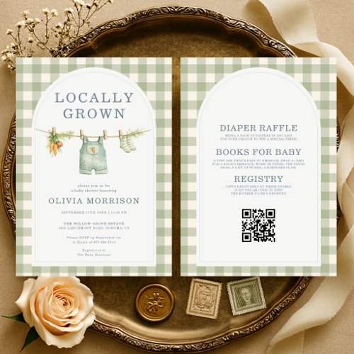 Spring Locally Grown Sage green baby shower invitation