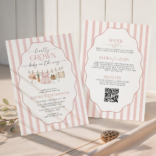 All in One Locally Grown Baby Shower Pink Stripes Invitation