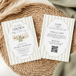 All in One Locally Grown Baby Shower   Sage Green Invitation